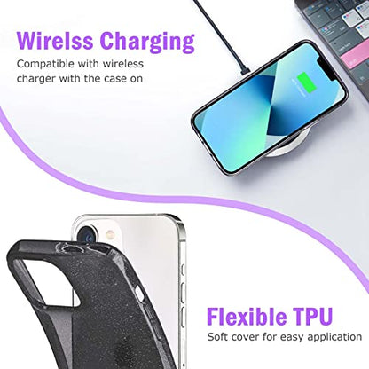 JJGoo Compatible with iPhone 13 Case, Glitter Soft TPU Shockproof Protective Bumper Cover, Sparkle Bling Sparkly Cute Slim Women Girls Phone Case for iPhone 13, 6.1inch, Black Glitter - color: Black Glitter