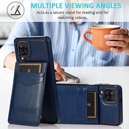 Phone Case for Samsung Galaxy A42 5G with Tempered Glass Screen Protector Credit Card Holder Wallet Cover Stand Leather Cell Accessories Glaxay A 42 G5 Gaxaly 42A S42 4G 2021 Cases Women Men Blue - color: Blue