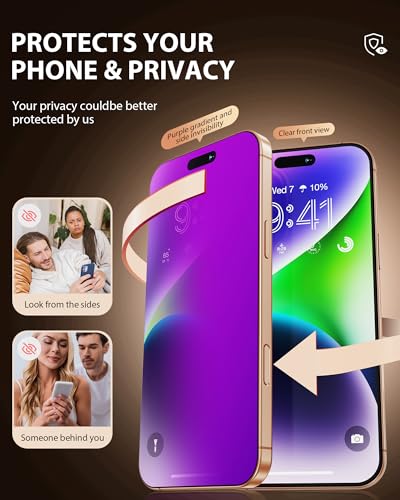 PDDKISS 2 Pack Privacy Screen Protector for iPhone 17 - size: for iPhone 17 - 6.3 Inch Purple