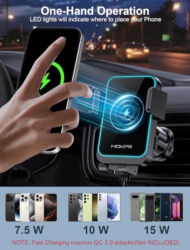 Wireless Car Charger 15W Fast Charging Vent Phone Holder with LED Light - style: AIr Vent