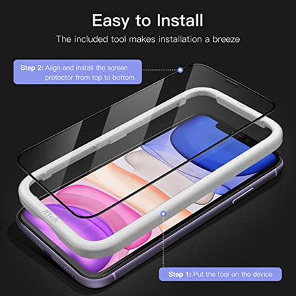 JETech Full-Coverage Screen Protector for iPhone 11/XR, 3-Pack | Black Edge Tempered Glass, Easy Installation Tool, HD Clear, Case-Friendly - size: iPhone 11/XR