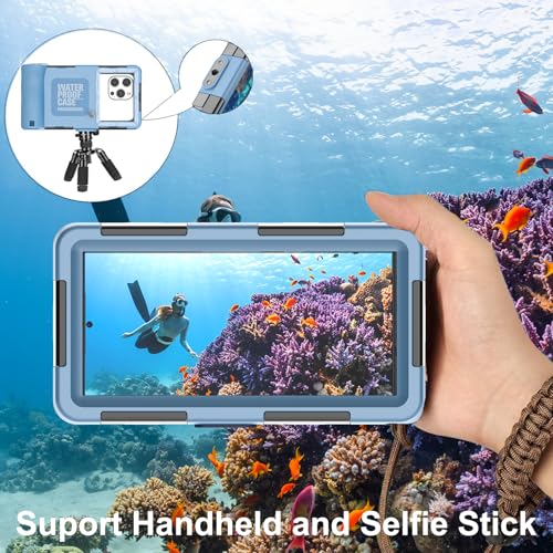 Underwater Snorkeling Diving Phone Case, Waterproof Phone Case for iPhone 16/15/14/13/12/11Pro Max/XR/XS for Samsung Galaxy S24/S23/S22/S21,Universal Scuba Underwater Photo Video Housing(Blue) - color: Blue