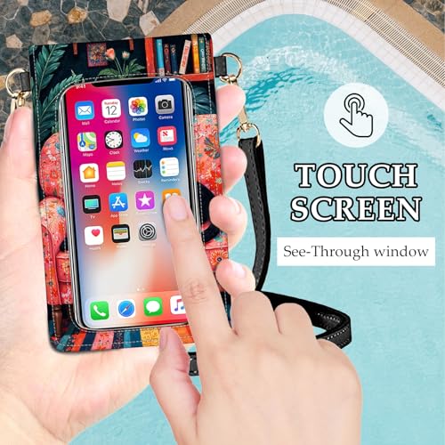 Small Crossbody Bags for Women Touchscreen Cell Phone Bag Cross Body Purses with adjustable Strap,Gifts For Teenage Girls - color: Black Cat Floral Sofa