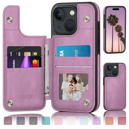 DJDUCK Designed for iPhone 15 Case Wallet with Card Holder, [Magnetic Clasp Cover] [RFID Blocking Leather Protection] Shockproof Women Men Cases 6.1 Inch for Apple 15 Light Purple - color: Light Purple