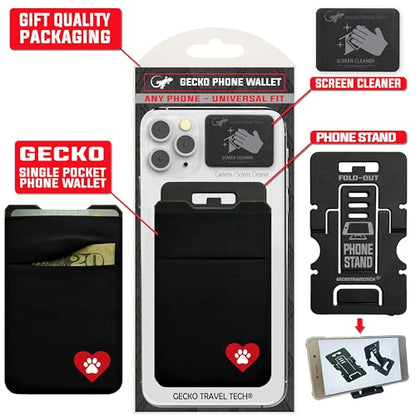 Gecko Travel Tech Double Pocket - Adhesive Card Holder - Cell Phone Pouch - Stick on Spandex Pocket - Carry Credit Cards and Cash - DOG HEART - color: DOG HEART