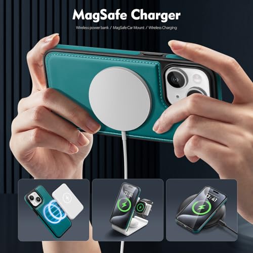 Shieldtop Compatible with MagSafe iPhone 14 Plus Wallet Case,Blue Green | 2 in 1 Detachable Magnetic,Credit Card Holder Slots,RFID Blocking,PU Leather,Kickstand,Flip Folio Phone Cover for Men & Women - color: Blue Green, size: iPhone 14 Plus 6.7"
