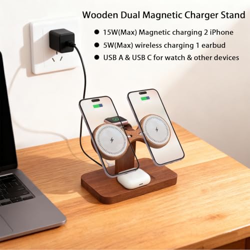 Wood Wireless Charging Station for Apple Devices Dual Wireless Charger - color: With Apple watch charger