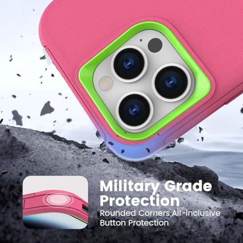 for iPhone 15 Pro Max Case, Dual Layer Shockproof Full Body Cover Military Grade Drop Protection Heavy Duty Protective Phone Case for Apple iPhone 15ProMax 6.7 inch (Rose/Lime) - color: Rose/Lime