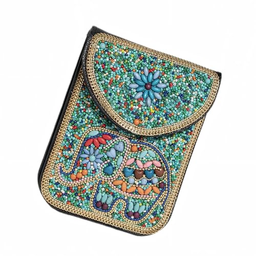 Women's Mobile Phone Bag, Cellphone Pouch, Retro Beads Shoulder Bag, Handcrafted Embellished Clutch Purse, Beaded Design - color: 10b