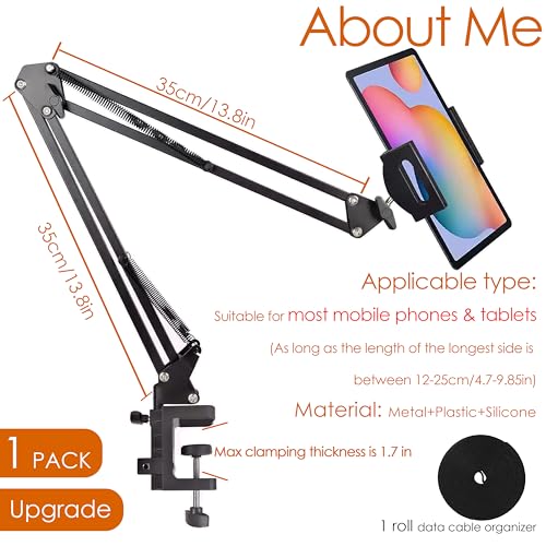 Tablet Holder for Bed, Flexible Long Arm Clamp Clip Stand for Desk Table Kitchen Game, Gooseneck Tablet Stand Holder, Foldable Adjustable - Black (Base - 2 Hole Positions) - size: Base - 2 Hole Positions