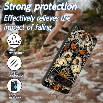 for Google Pixel 9 Pro XL Phone Case TPU Shockproof Full Body Protection Cover 6.8" Moth Mushroom Flower for Pixel 9 Pro XL Lightweight Compatible Wireless Charging Screen Protector Film - color: Moth Mushroom Flower