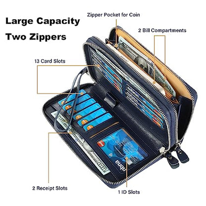 Small Compact Women Wallet RFID Blocking Genuine Leather Bifold Purse with ID Windows - color: 2-waxed Blue, size: One Size