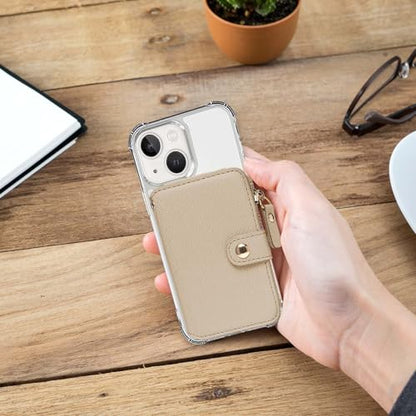 Phone Wallet Stick On, Credit Card Holder for Women Attachable 3M Sticker - color: Khaki