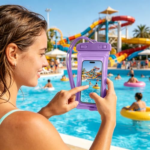 Universal Phone Dry Bag Waterproof Case for Smartphone, Touch Screen Friendly Floatable Pouch for Swimming Beach Boating Kayak (Purple) - color: Purple