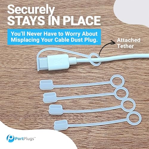 USB C Cable Dust Caps 5 Pack with Integrated Tether, Black - color: Black