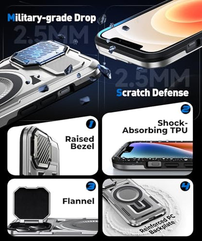 DASFOND Shield Series for iPhone 12/12 Pro Case with Camera Stand Cover [Compatible with MagSafe] Full Body Military Shockproof Protection Heavy Duty Rugged Magnetic Phone Case iPhone 12/12 Pro, Gray - color: Gray, size: Camera Stand iPhone 12/12 Pro