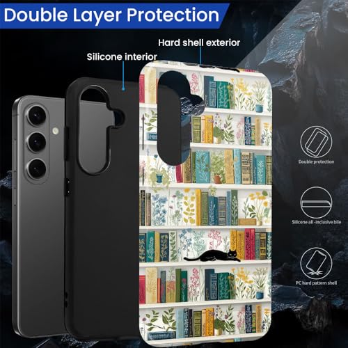 Compatible with Samsung Galaxy S26 Plus Case,Glossy Case All-Round Protection Shockproof Anti-Scratches TPU Cover,Cases for Man Woman-Book Shelf Flower Plants Cat - color: Book Shelf Flower Plants Cat, size: Galaxy S26 Plus