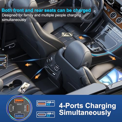 65W USB C Car Charger, 4-Port Cigarette Lighter Adapter PD30W Fast Charging - color: Black, size: 2 Pack