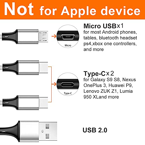 Multi Charger Cable, 6ft 2Pack Braided Multi USB Cable 3 in 1 Charging Cord