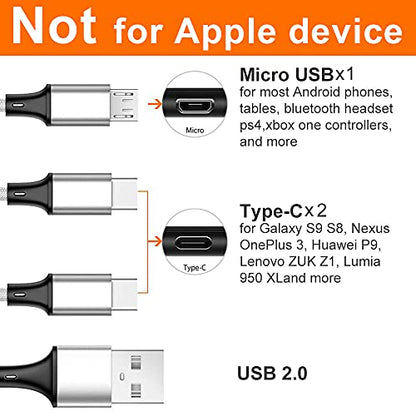 Multi Charger Cable, 6ft 2Pack Braided Multi USB Cable 3 in 1 Charging Cord