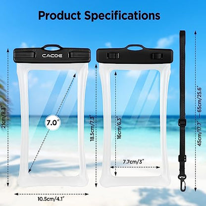 CACOE Floatable Waterproof Phone Pouch 2 Pack Up to 7.0",Black+Black-1 | Floatable, IPX8 Waterproof Phone Case,Adjustable Lanyard,Dry Bags for Beach/Cruise/Travel/Camping/Kayak/Vacation Essentials - color: Black+Black-#2