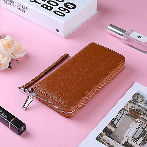 Small Compact Women Wallet RFID Blocking Genuine Leather Bifold Purse with ID Windows - color: 1- Pebbled Brown, size: One Size