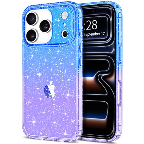 Hython for iPhone 17 Pro Max Case Glitter, Clear Glitter Sparkly Shiny Bling Sparkle Cute Cover, Anti-Scratch Soft TPU Slim Fit Shockproof Protective Phone Cases Women Girls, Gradient Blue/Purple - color: Gradient Blue/Purple, size: For Iphone 17 Pro Max
