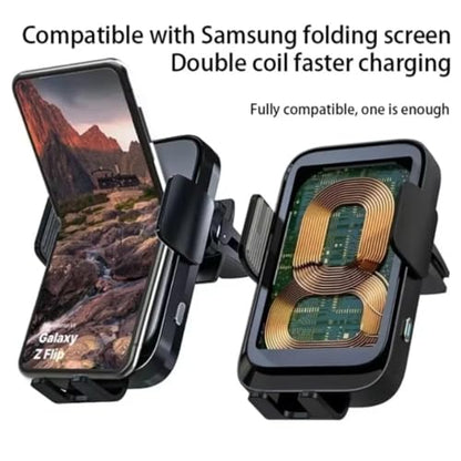 Car Charger Dual Coil Car Wireless Phone Holder Stand Fast Charging Station for Samsung Galaxy Z Flip 5 4 3 S25 S24 iPhone 17 16 (Black)