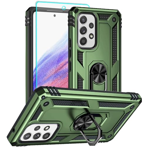 for Samsung A53 5G Case, Galaxy A53 5G Case with HD Screen Protector, [Military Grade 16ft. Drop Tested] Ring Shockproof Protective Phone Case for Samsung Galaxy A53 5G,ArmyGreen - color: Samsung Galaxy A53 5G Case Armygreen
