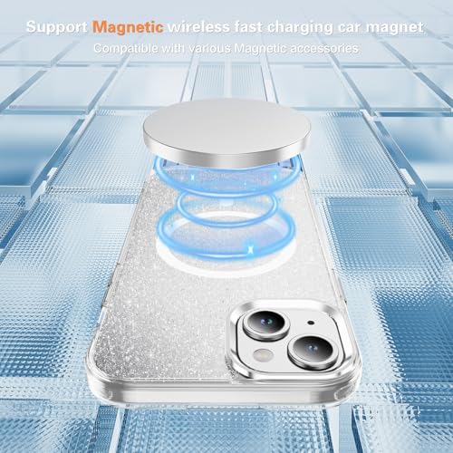 LEMAXELERS Cute Clear Sparkly for iPhone 13/14 Magnetic Case -Clear SF | Glitter Anti-Yellowing Slim TPU Bumper Compatible with Magsafe Shockproof Protective Transparent Cover - color: Clear, size: iPhone 13 / 14