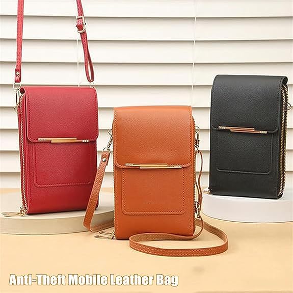 Touchscreen Phone Crossbody Bag, Women's Touch Screen Mobile Phone Messenger bag, Anti Theft Leather Bag - color: Green