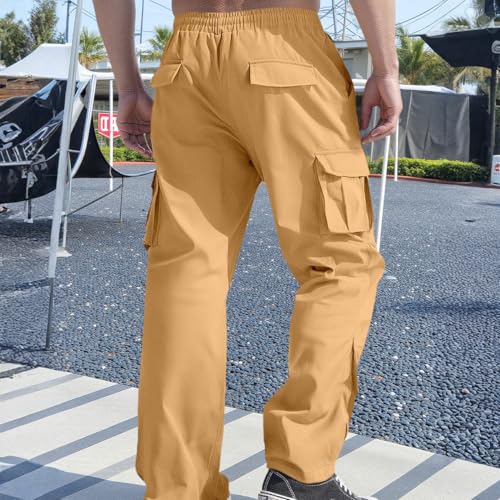 Men Cargo Pants Cotton Twill Breathable Tactical Waterproof Flap Pockets Hiking Beach Fishing Tactical Pants for Men - color: A Earthy Yellow, size: Small