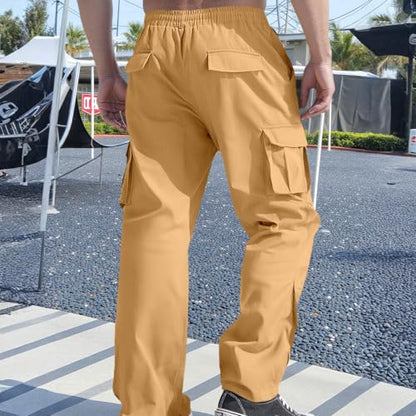 Men Cargo Pants Cotton Twill Breathable Tactical Waterproof Flap Pockets Hiking Beach Fishing Tactical Pants for Men - color: A Earthy Yellow, size: Large