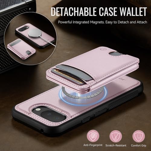 Wallet Case for Google Pixel 10a Compatible with MagSafe for Men Women, 2 in 1 Detachable Magnetic Phone Case with Card Holder Kickstand RFID Blocking for Pixel 10a (Pink) - color: Pink