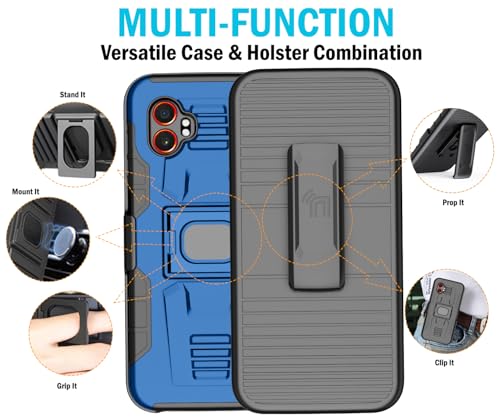Nakedcellphone Rugged Combo for Samsung Galaxy XCover 7 Pro Case - Blue | Hybrid Cover + Belt Clip Holster, Rotating Phone Holder, Ring Grip, with Kickstand, For XCover7 Pro (2025, SM-G766) - color: Blue