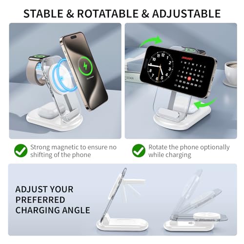 2026 Traveling Wireless Mag-Safe Fast Charging Station,Magnetic 3 in 1 Charger with Light for iPhone 16 15 14 13 12 Pro Max Plus,Apple Watch Series & Air pods 4 3 2 Pro-Gifts for Wife & Husband(Blue) - color: Blue