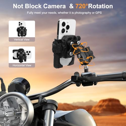 Motorcycle Bike Phone Mount with Vibration Dampener,360°Adjustable Dual Ball Head & Anti-Shock Handlebar Holder for Bicycle Scooter ATV Fit For (5.4-7.2")iPhone 16/15/14/13 Pro Max,M8x1.25, 75024 - size: Phone Holder M8