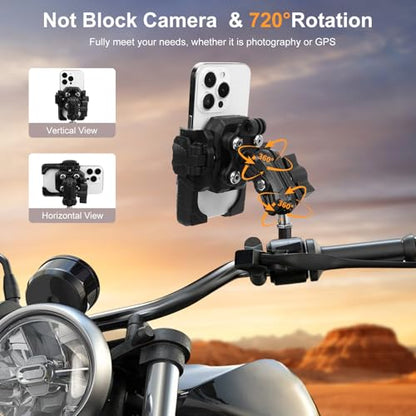Motorcycle Bike Phone Mount with Vibration Dampener,360°Adjustable Dual Ball Head & Anti-Shock Handlebar Holder for Bicycle Scooter ATV Fit For (5.4-7.2")iPhone 16/15/14/13 Pro Max,M8x1.25, 75024 - size: Phone Holder M8