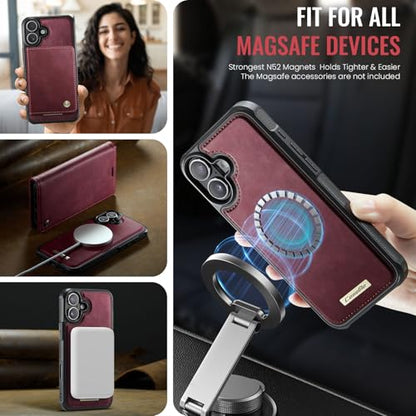 Kowauri Case for iPhone 17, PU Leather Wallet Flip Case with Card Holder RFID Blocking, Magnetic Detachable Shockproof Phone Cover Wireless Charging Compatible for iPhone 17 (6.3 inch), Red - color: Red