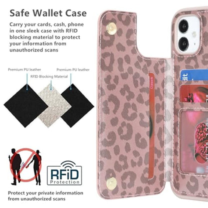 iCoverCase Compatible with iPhone 11 Case with Card Holder, Wallet Phone Case for Women Men RFID Blocking PU Leather Protective Case 6.1 Inch (Rose Gold Leopard) - color: Rose Gold Leopard