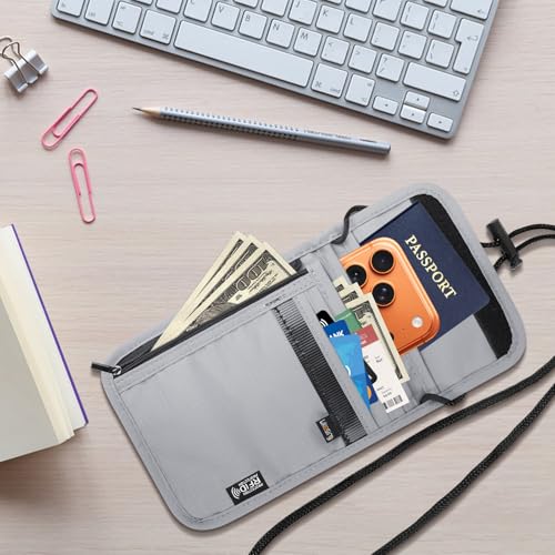 Likesing 5.5" L x 7.9" W Travel Neck Wallet, RFID Passport Pouch-Light Grey - color: Light Grey
