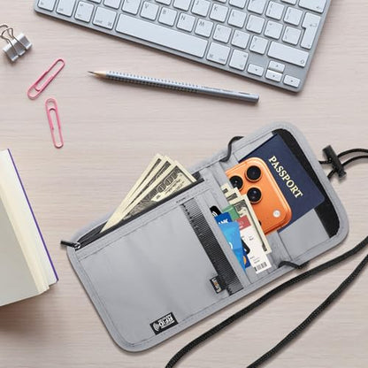 Likesing 5.5" L x 7.9" W Travel Neck Wallet, RFID Passport Pouch-Light Grey - color: Light Grey