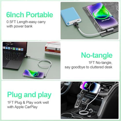 3Pack Right Angle Short Lightning iPhone Charge Cable, 90 Degree Apple Lightning Cable 15cm+30cm+30cm, Nylon Braided Sync Data Charger Cord for iPhone 14/13/12/11 Pro Max 8 7 Plus-Grey