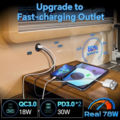 acegoo 78W 12V USB Outlet, 3 Port Fast Charging Aluminum Car USB C Charger - color: 2 Pcs