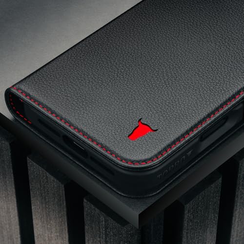 TORRO Leather Case Compatible with iPhone 17 Pro Max 6.9" 2025 - Premium Leather Wallet Flip Case with Kickstand and Card Slots (Compatible with Official MagSafe Chargers) - Black - color: Black with Red Detail, size: iPhone 17 Pro Max