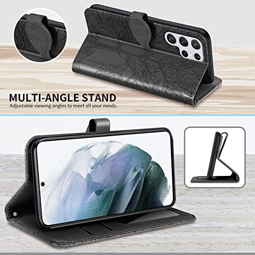 Wallet Case for Samsung Galaxy S22 Ultra with Card Holder/Slot,Leather Flip Folio Stand Shell Magnetic Closure Wrist Strap Kickstand Phone Case(Galaxy S22 Ultra 6.8 inch) Black - color: Black, size: Samsung Galaxy S22 Ultra