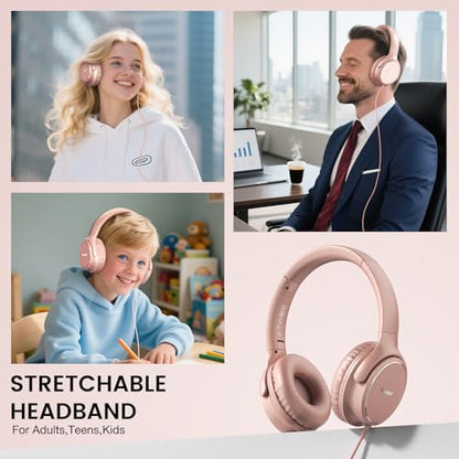 USB C Wired Over-Ear Headphones with Microphone - color: Rose Gold