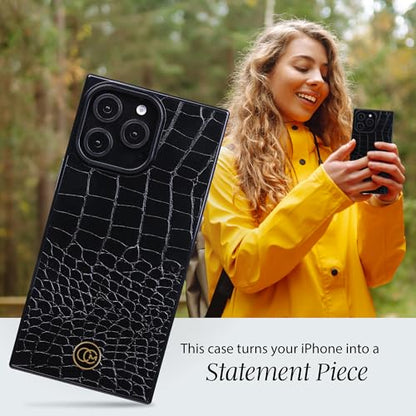 COCOMII Rectangle for iPhone 16 Pro Case, Black Crocodile Leather | Compatible with MagSafe Wireless Charging, Shockproof 10ft Drop Protection, Camera & Screen Protection, Premium Glossy Finish - color: Black Crocodile Leather, size: iPhone 16 Pro (6.3")