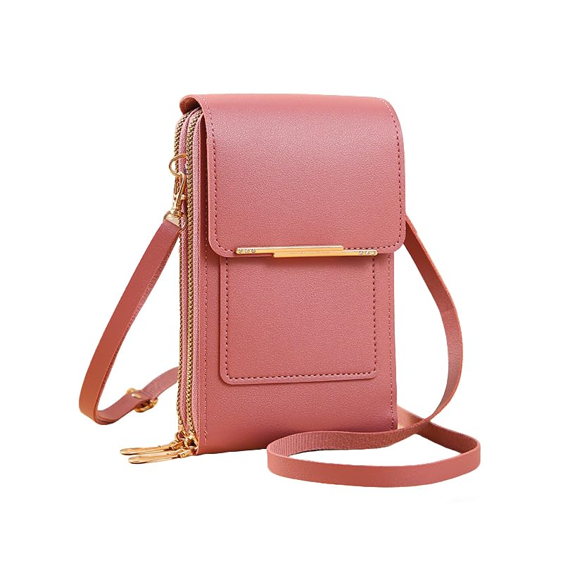 Small Touchscreen Phone Crossbody Bag for Women – Anti-Theft, RFID Blocking, Waterproof Leather Messenger Purse - color: Pink
