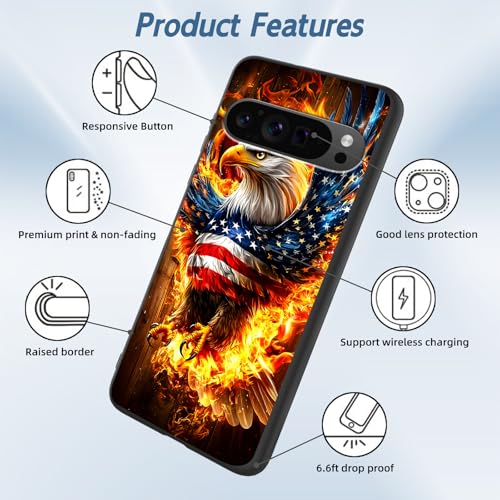 for Google Pixel 9 Pro XL Phone Case, TPU Shockproof Full Body Protection 6.8" American Flag Eagle Cover for Pixel 9 Pro XL, Lightweight Compatible Wireless Charging, Screen Protector Film - color: American Flag Eagle